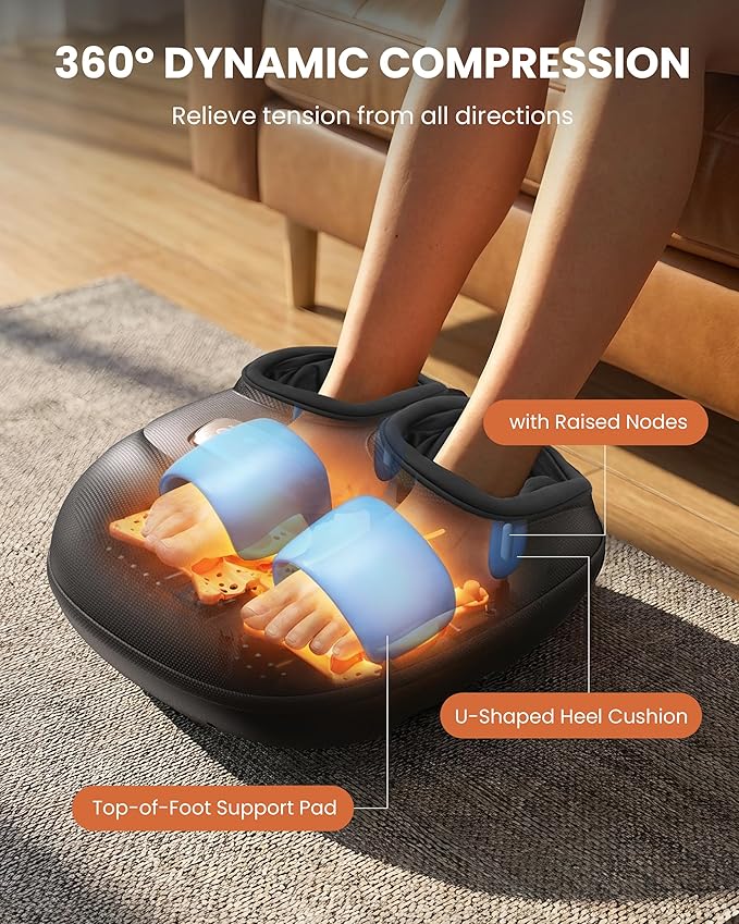 CILI 2026 Upgraded 4-in-1 Heated Foot Massager with Shiatsu Compression &amp Vibration Feet Massager Machine with Independent Controls Remote Control Deep Kneading Fits Big Feet 14 Men Women Gi