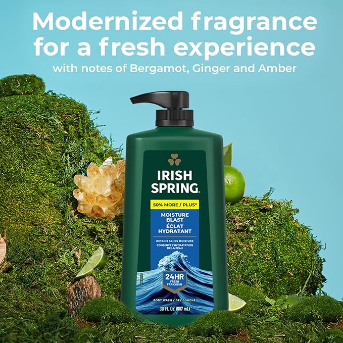 Irish Spring Moisture Blast Body Wash for Men 20 Fl Oz (Pack of 2) &amp Moisture Blast Body Wash 30 Oz Pump