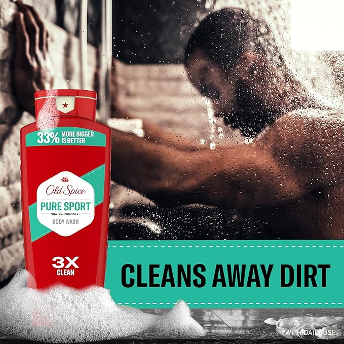 Old Spice Refreshing Body Wash for Men High Endurance 3X Defense 24/7 Shower Fresh with Long Lasting Scent Pure Sport Scent 24 oz (Pack of 4)