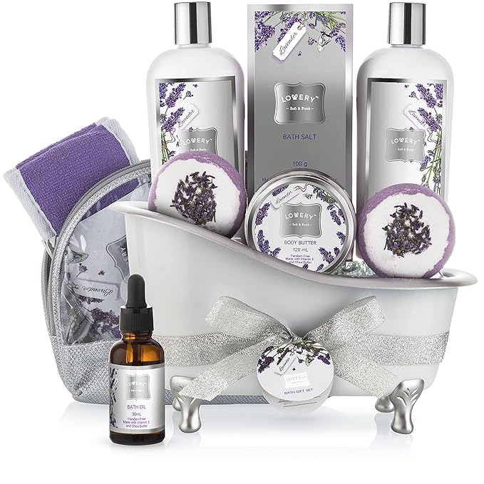 Gift Baskets for Women Bath Gift Set for Women Bath and Body Spa Set Lavender and Jasmine with Large Bath Bombs Salts Shower Gel Body Butter Lotion Bath Oil Bubble Bath Loofah &amp More