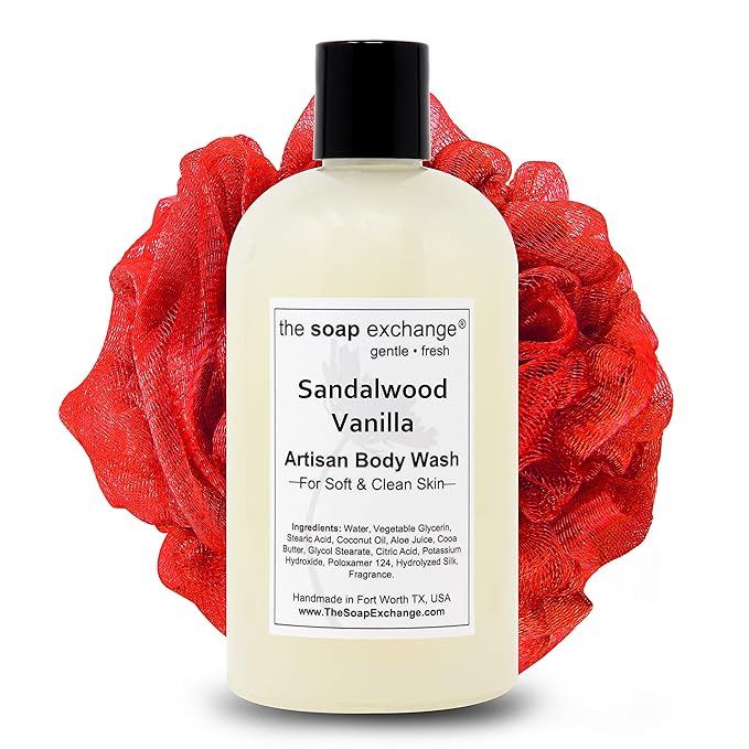 The Soap Exchange Body Wash - Sandalwood Vanilla Scent - Hand Crafted 12 fl oz / 354 ml Natural Artisan Liquid Soap for Hand Face &amp Body Shower Gel Cleanse Moisturize &amp Protect. Made in U