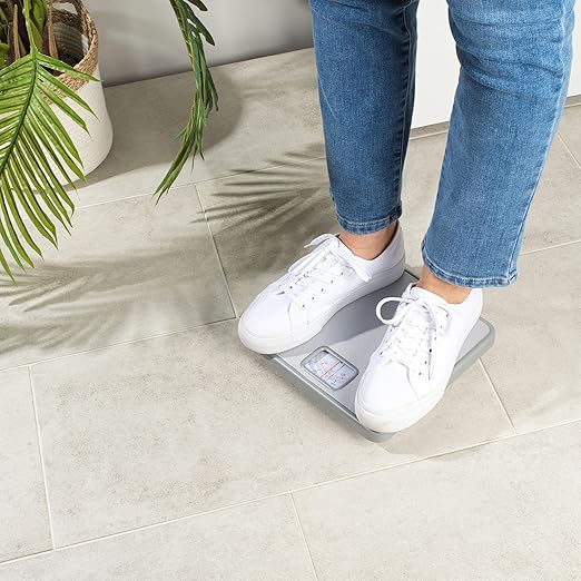 Salter 433 SVDR Mechanical Bathroom Scale – Body Weight Scale with 120 KG Capacity Large Platform with Non-Slip Mat Easy to Read Rotating Dial No Batteries Required Weigh in kg/st/lbs Silver