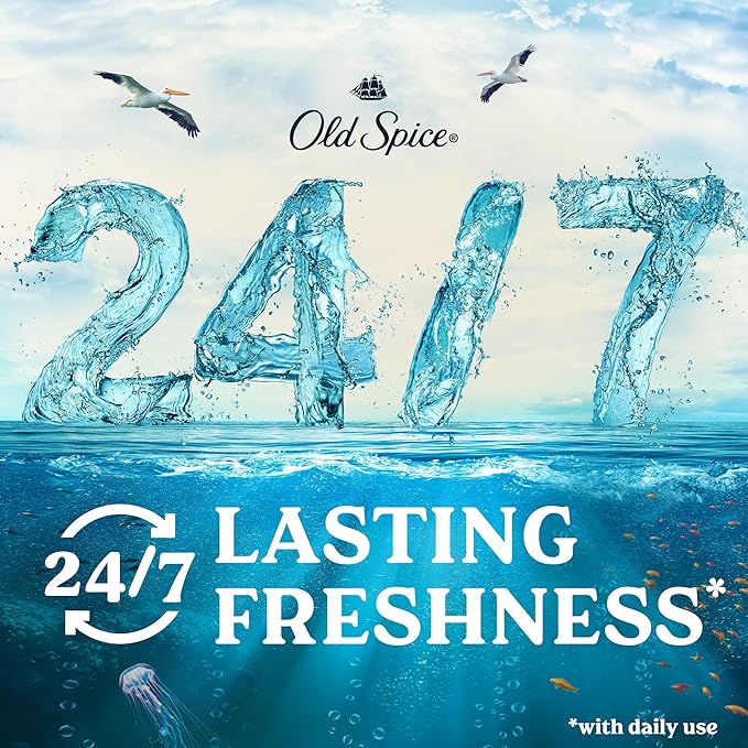 Old Spice Cleansing Body Wash for Men 24/7 Shower Fresh with Lasting Scent Exfoliate &amp Cleanse Gentle on Skin Vitamin B3 Deep Sea with Ocean Waves + Kelp Scent 18 oz (Pack of 4)