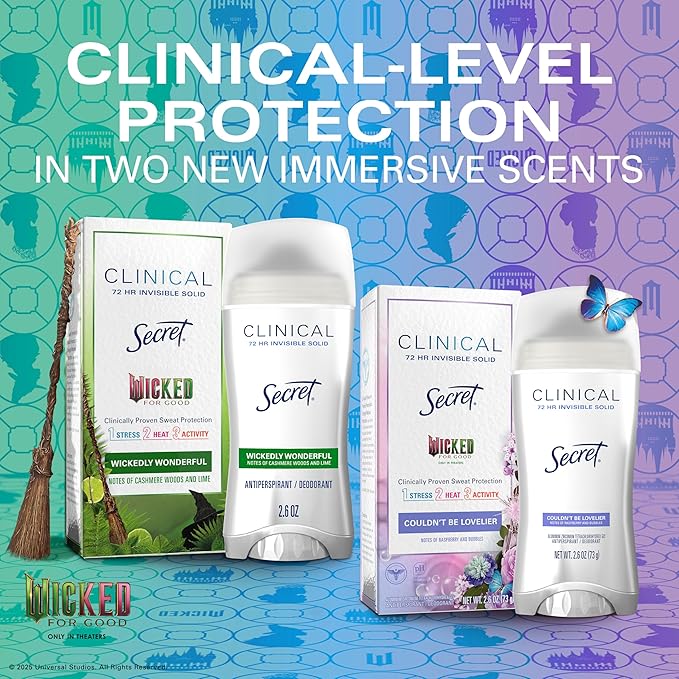 Olay Wicked Body Wash + Secret Invisible Solid Antiperspirant Deodorant Bundle Wickedly Wonderful Elphaba’s Edition Cashmere Woods &amp Lime Scent 20 fl oz + 2.6 oz (Pack of 2)