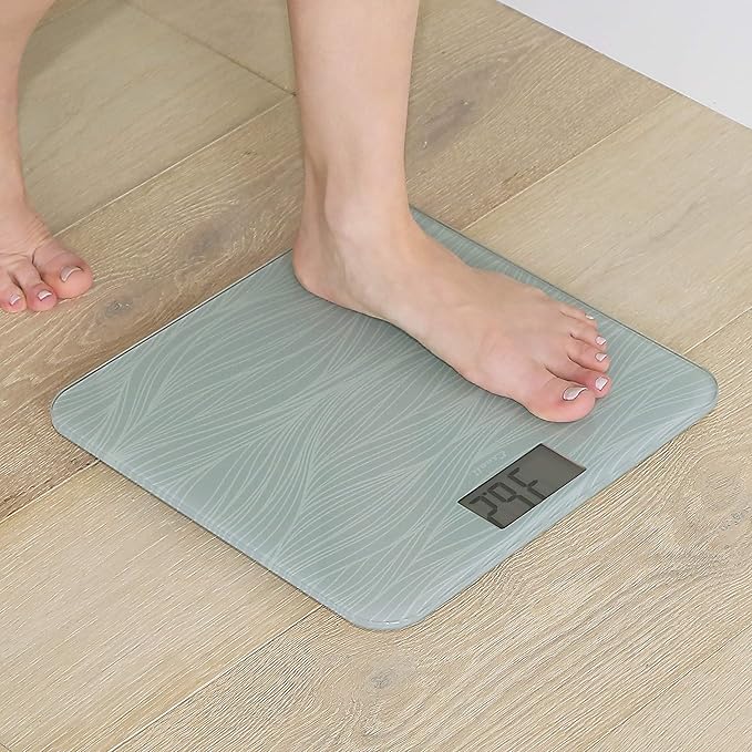 Escali Digital Glass Bath Scale for Body Weight Bathroom Body Scale High Capacity of 400 lb Battery Included Grey Waves