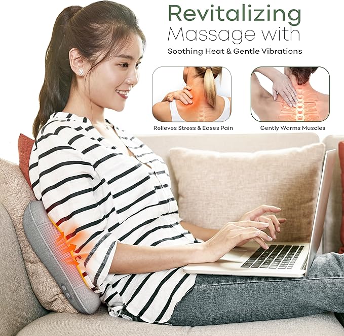 Electric Shiatsu Neck and Back Massager for Pain Relief - Deep Tissue 4D Kneading Massage Pillow for Chairs - Cordless Shoulder &amp Neck Massager w/Heat Function to Relax Muscles - Ideal Gift