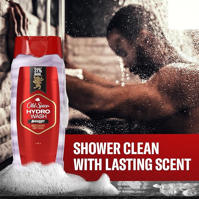 Old Spice Moisturizing Body Wash for Men Hydro Wash 2-in-1 Long Lasting Scent &amp Deep Hydration 24/7 Shower Fresh Swagger Scent 21 oz (Pack of 4)