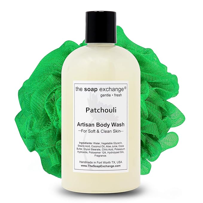 The Soap Exchange Body Wash - Patchouli Scent - Hand Crafted 12 fl oz / 354 ml Natural Artisan Liquid Soap for Hand Face &amp Body Shower Gel Cleanse Moisturize &amp Protect. Made in the USA.