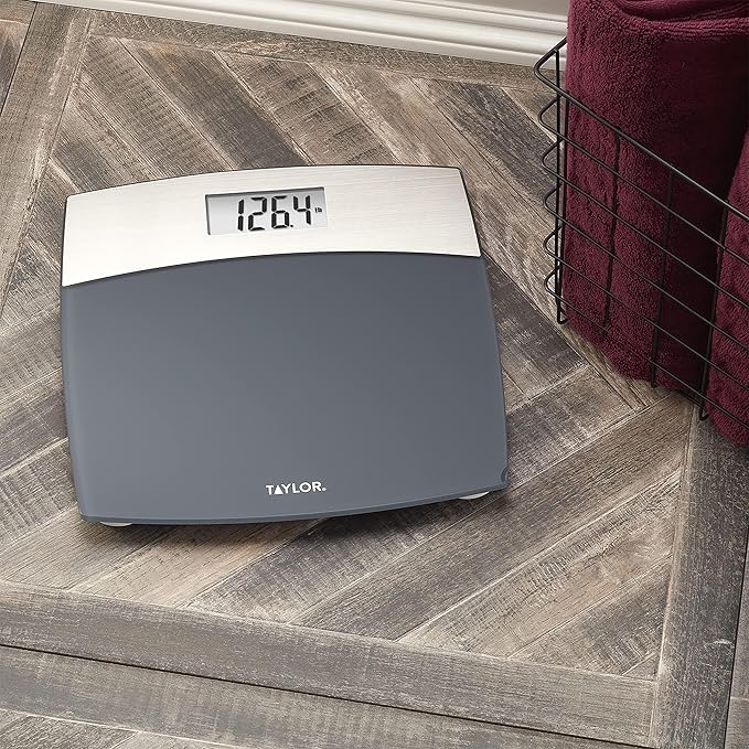 Taylor Digital Scales for Bodyweight Mixed Metal with Brushed Stainless Steel 440 LB Capacity Bathroom Scale White Backlight Readout Highly Accurate Digital Bathroom Scale