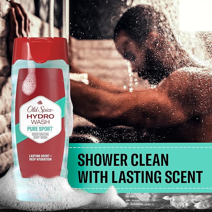 Old Spice Moisturizing Body Wash for Men Hydro Wash 2-in-1 Long Lasting Scent &amp Deep Hydration 24/7 Shower Fresh Pure Sport Scent 16 oz (Pack of 4)