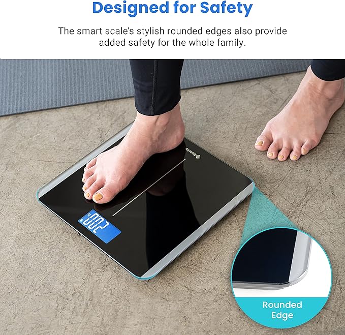 Etekcity Smart Scale for Body Weight and BMI Bathroom Digital Electronic Weighing Scale for People Bluetooth Free VeSync APP Connection Rounded Corner Accurate to 0.1lb/0.05kg 400 lbs Black