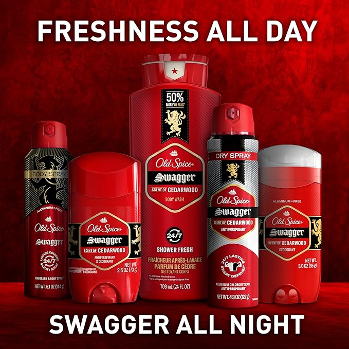 Old Spice Body Wash for Men Refreshing 3X Defense 24/7 Shower Fresh with Long Lasting Scent Red Collection Swagger with Cedarwood Scent 33.4 oz (Pack of 4)