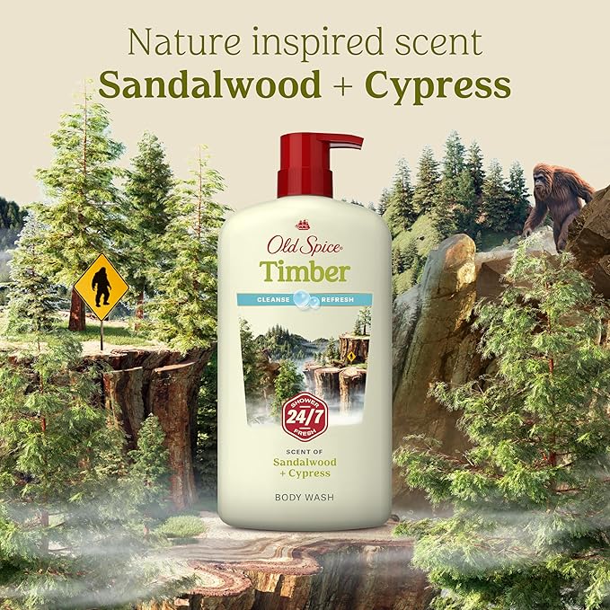 Old Spice Cleansing Body Wash for Men 24/7 Shower Fresh with Lasting Scent Cleanse &amp Refresh Gentle on Skin Vitamin B3 Timber with Sandalwood + Cypress Scent 30 oz (Pack of 4)