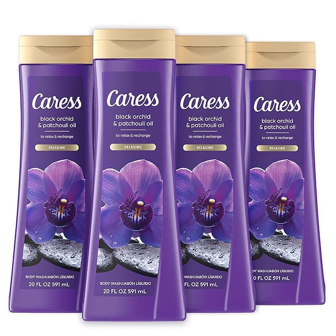 Caress Body Wash for Women Black Orchid &amp Patchouli Oil and Peony &amp Almond Blossom Relaxing and Moisturizing Shower Gel 20 fl oz 4 Pack Bundle