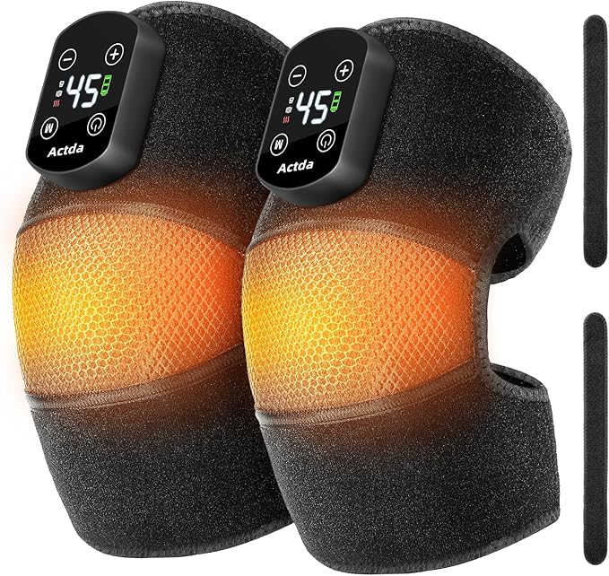 Cordless Knee Massager for Pain Relief Electric Heated Knee Warmer with 5 Heat Levels and 3 Massage Modes Portable Knee Brace Gifts for Men Women (Black(Pair))