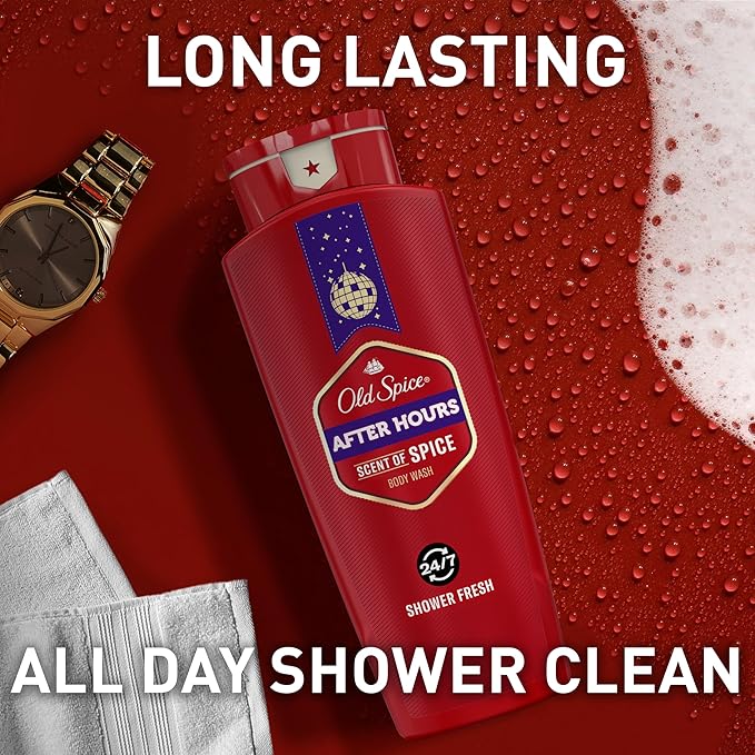 Old Spice Refreshing Body Wash for Men 3X Defense 24/7 Shower Fresh with Long Lasting Scent Red Collection Afterhours with Spice Scent 24 oz (Pack of 4)