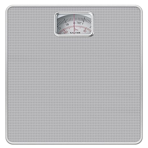 Salter 433 SVDR Mechanical Bathroom Scale – Body Weight Scale with 120 KG Capacity Large Platform with Non-Slip Mat Easy to Read Rotating Dial No Batteries Required Weigh in kg/st/lbs Silver