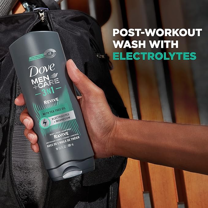 DOVE MEN + CARE Post-Workout Body Wash 3N1 Revive 4 Count For Men With Tea Tree Oil 18 oz