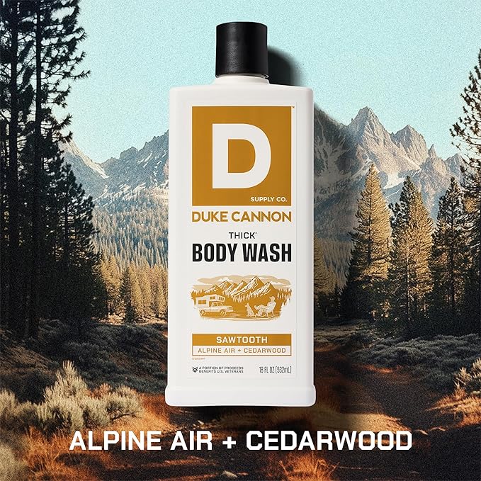 Duke Cannon THICK Body Wash for Men – Sawtooth Alpine Air &amp Cedarwood Scent 3X Thicker Formula Mineral-Enriched Exfoliation Sulfate &amp Paraben Free 18 oz (Pack of 3)