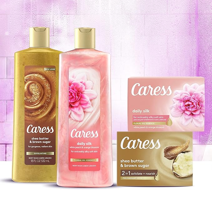 Caress Exfoliating Body Wash for Everyday Use Shea Butter &amp Brown Sugar 18 oz (Pack of 3)