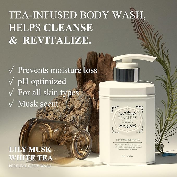 Lily Musk White Tea Perfumed Body Lotion &amp Body Wash Duo Set Dry Skin &amp Sensitive Skin Daily Hydrating Moisturizer &amp Shower Gel Non-Greasy Floral Musk Scent Korean Skin Care