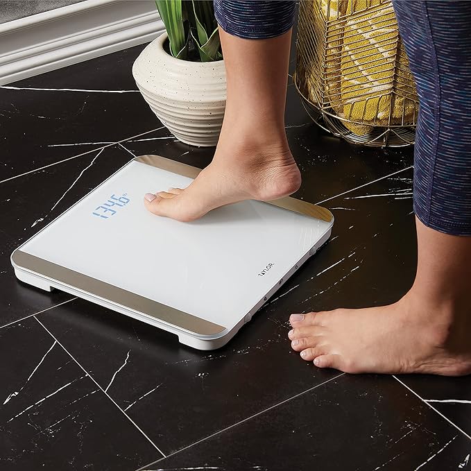 Taylor Glass Digital Bathroom Scale for Body Weight with Motion and Light Sensors Bright LED Display 440 lbs White
