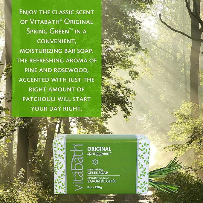 Vitabath Original Spring Green Moisturizing Gelee Bar Soap All Over Gentle Foaming Cleanser &amp Hydrating Solid Body Wash - Nourish &amp Rejuvenate All Skin Types Women &amp Men - 8oz (Pack of 3)