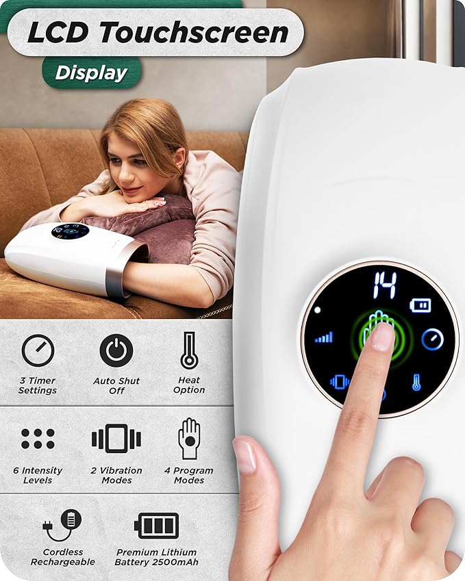 Lunix LX7 FSA Carpal Tunnel &amp Wrist Pain Relief Device Heated Air Compression Hand Massager for Arthritis Mothers Day Gifts for Women &amp Mom Touchscreen Lunar White