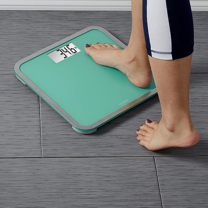 Taylor Digital Glass Bathroom Scale for Body Weight Large Durable Platform Extra High 500 lb Capacity Large 3.5x1.7 White Backlit Display Sea Foam Green (Pack of 2)