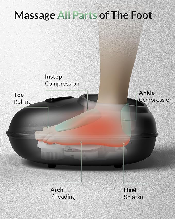 Snailax Shiatsu Foot Massager with Heat Deep Kneading Rolling Compression Feet Massager for Plantar Fasciitis Neuropathy 3 Heating Levels3 Timer Option Fits Size up to 14“ Gifts for MenWomen