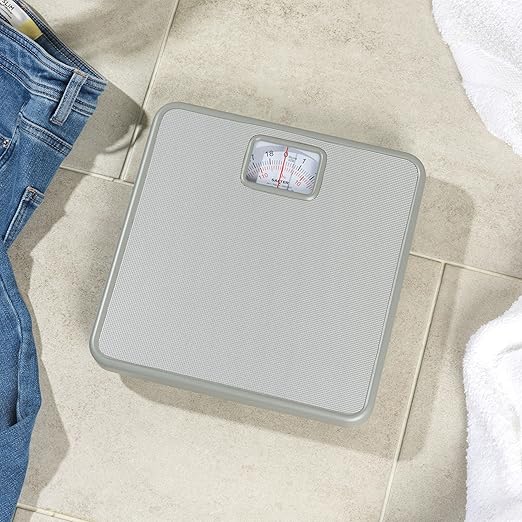 Salter 433 SVDR Mechanical Bathroom Scale – Body Weight Scale with 120 KG Capacity Large Platform with Non-Slip Mat Easy to Read Rotating Dial No Batteries Required Weigh in kg/st/lbs Silver