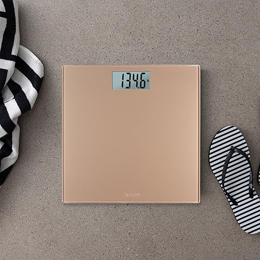 Taylor Digital Scale for Body Weight 400 LB Capacity Durable Glass Platform 11.8 x 11.8 Inches Easy Read 3.2 x 1.5 In Display Offering Daily Use in Homes for Enhance Performance Champagne